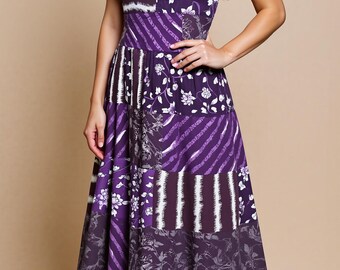 Handmade Patchwork Maxi Dress, Rayon Multi Print Tiered Bohemian Gown, Flowy One of a Kind Summer Sun Dress, Artisanal Festival Resort Wear