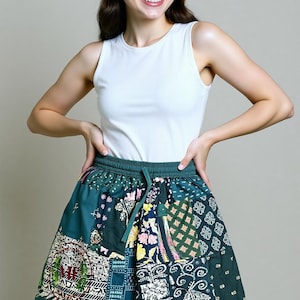 Patchwork Rayon Shorts: Boho Hippie Style, Elastic Waist