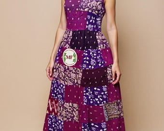 Vestido largo bohemio de patchwork: vestido de verano de rayón, ajustable
