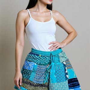 Patchwork Rayon Shorts: Boho Hippie Style, Elastic Waist