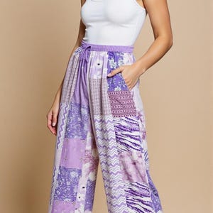 Patchwork Rayon Palazzo Pants: Boho Wide Leg Trousers