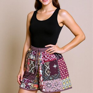 Patchwork Rayon Shorts: Boho Hippie Style, Elastic Waist
