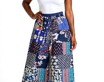 Boho Patchwork Palazzo Pants | Wide Leg High Waist Festival Trousers | Hippie Bohemian Lounge Pants