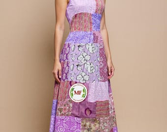 Vestido largo de rayón con patchwork: estilo bohemio de verano