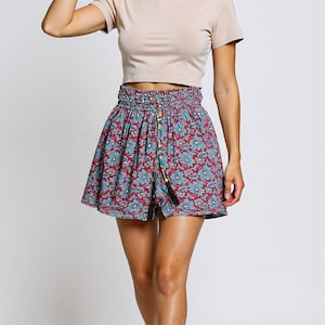 Upcycled Sari Silk Shorts: Lightweight Boho Festival Lounge Wear