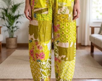 Boho Harem Pants with Pockets | Handmade Rayon Patchwork Trousers | Festival & Yoga Pants