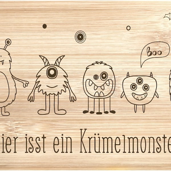 Frühstücksbrettchen mit Spruch: Hier isst das Krümelmonster - Vesperbrett für Kinder mit Monster Motiv - Geschenk für Jungen & Mädchen