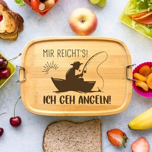 Brotdose - Mir reichts! Ich geh angeln! - Edelstahl mit Bambusdeckel