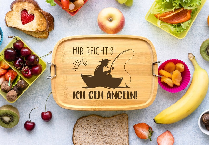 Brotdose - Mir reichts! Ich geh angeln! - Edelstahl mit Bambusdeckel