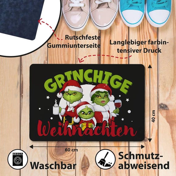 Fußmatte - Grinch Family - Grinchige Weihnachten - Lustige Deko, Geschenk für Freunde, Kollegen, Familie