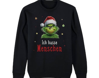 Weihnachtspullover - Grinch Pullover - Ich hasse Menschen (CS) - Weihnachtspulli Herren Damen Sweater