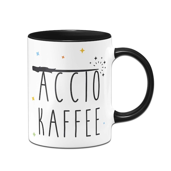 Fantasy Tasse mit Spruch: Accio Kaffee mit Zauberstab - Kaffeetasse lustig als Geschenk