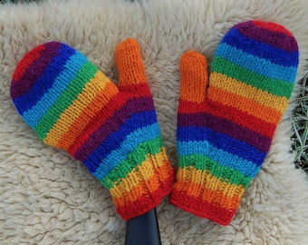 Handschuhe Wolle Bunt Fäustlinge Winter Handschuhe Schafwolle Hippie Handschuhe Gefüttert Rainbow Handschuhe Fäustlinge Strick Winter