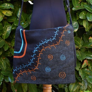 Tasche Umhängetasche Bestickt Hippie Goa Flower Power Umhängetasche Flippige Tasche Bunt Retro Baumwolle Tasche Schwarz Blau