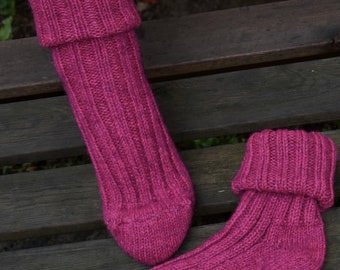 Socken mit Alpaka Wolle Umschlag Socken Pink Winter Socken mit Alpaka Wolle Gr.35-2 Warme Socken Kuschel Socken Pink Haussocken Wolle