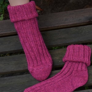 Socken mit Alpaka Wolle Umschlag Socken Pink Winter Socken mit Alpaka Wolle Gr.35-2 Warme Socken Kuschel Socken Pink Haussocken Wolle Bild 1