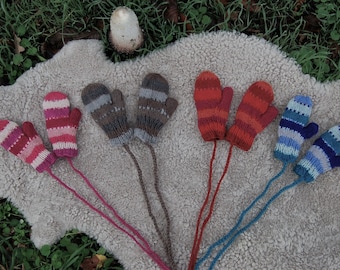 Kinder Fäustlinge Baby Strick Winter Handschuhe Bunte Schnur Fäustlinge Baby Mädchen Wollhandschuhe  Baby Fäustlinge mit Schnur