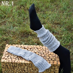 Beinstulpen Strick Wolle Legwarmers Hippie Woll Stulpen Strickstulpen Wintermode Stulpen Grau Beinstulpen Strick Schwarz Wadenwärmer 画像 1