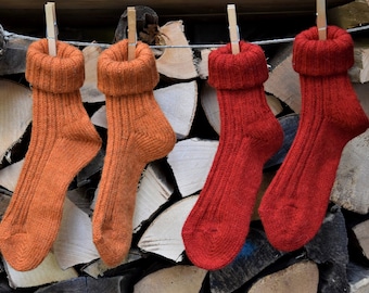 Socken mit Alpaka Wolle Umschlag Socken Winter Socken mit Alpaka Wolle 35-38 39-42 Warme Socken Orange Kuschel Socken Rot Haussocken Wolle