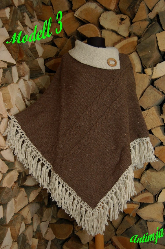 Poncho Wolle Strick Warmer Damen Poncho Fransen Cape Umhang Etsy