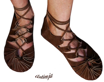 Römersandalen Braun,Mittelalter Sandalen,Bundschuhe 37-46,Wildledersandalen,Festival Sandalen,Bundschuhe Wildleder Schnürsandalen Braun,