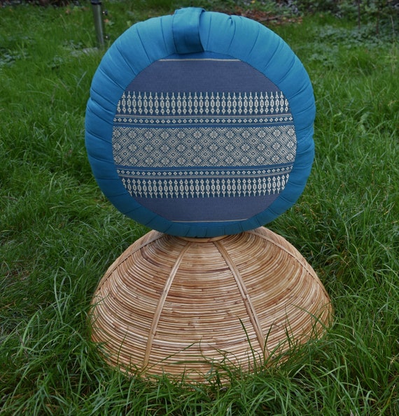 Meditationskissen Rund 35 cm Yoga Kissen Blau Deko Kissen Rund Meditationskissen Blau/Grau Orientalisches Kissen Rund 35 cm