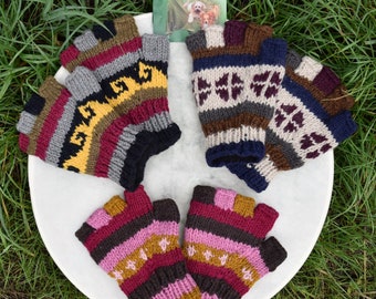 Strick Fingerlinge Gefüttert Warme Woll Handschuhe Bunte Handgestrickt Handschuhe Warme Fingerlinge Hippie Strick Fingerlinge Bunt Gefüttert