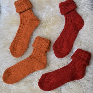 Socken mit Alpaka Wolle Umschlag Socken Winter Socken mit Alpaka Wolle 35-38 39-42 Warme Socken Orange Kuschel Socken Rot Haussocken Wolle Bild 8