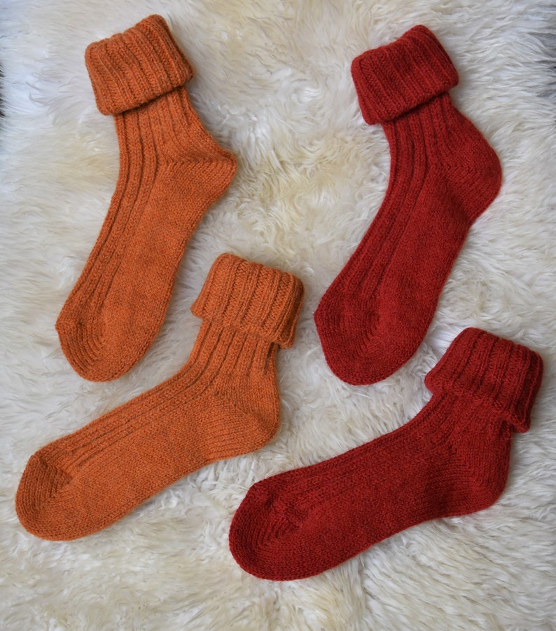 Socken mit Alpaka Wolle Umschlag Socken Winter Socken mit Alpaka Wolle 35-38 39-42 Warme Socken Orange Kuschel Socken Rot Haussocken Wolle Bild 8