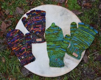 Finger Handschuhe mit Klappe Fäustlinge Hippie Strick Handschuhe Bunte Wollhandschuhe Gefüttert Warme Fingerhandschuhe mit Klappe Schafwolle