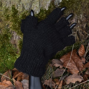 Klapphandschuhe Schwarz Handgestrickt Gefütterte Wollhandschuhe Fäustlinge Fingerlinge Strick Warme Klapp Handschuhe Schwarz Hippie Winter Bild 4