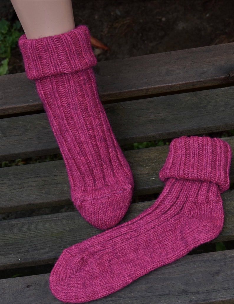 Socken mit Alpaka Wolle Umschlag Socken Pink Winter Socken mit Alpaka Wolle Gr.35-2 Warme Socken Kuschel Socken Pink Haussocken Wolle Bild 1