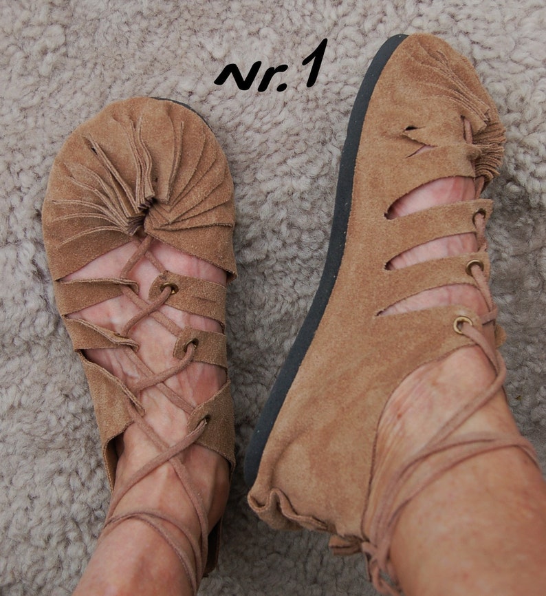 Römersandalen Mittelalter Sandalen Ledersandalen Goa Hippie Bundschuhe Wildleder