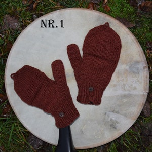 Handschuhe mit Klappe Handgestrickt Wollhandschuhe Gefüttert Klapphandschuhe Grau Gefüttert Strick Fäustlinge Winter Fingerlinge mit Klappe Bild 6