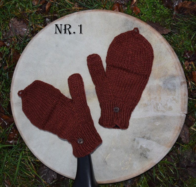 Handschuhe mit Klappe Handgestrickt Wollhandschuhe Gefüttert Klapphandschuhe Grau Gefüttert Strick Fäustlinge Winter Fingerlinge mit Klappe Bild 6