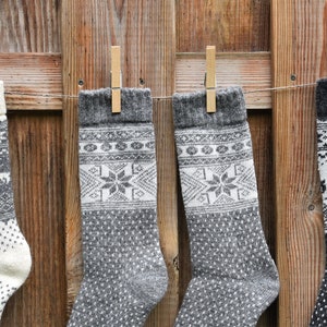 Winter Socken 35-46 Warme Norweger Socken mit Alpaka Wolle Merino Wolle Grau/Creme Haussocken Herbst Winter Unisex Norweger Socken Warm Bild 8