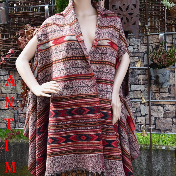 Cape Überwurf Poncho Cape Festival Umhang Stola Wollmischung Kap Schal alle Jahreszeiten Retro Cape Retro Stola Umhang Retro Hippie Überwurf