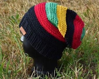 Baumwolle Mütze Beanie Rasta Farben Mütze Kopfbedeckung Hippie Mütze Rasta Handgestrickt Baumwolle Beanie Mütze Kopfbedeckung Strick Beanie