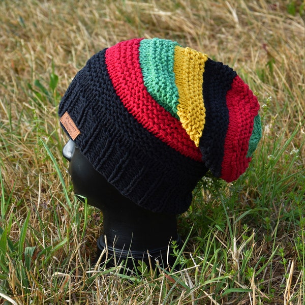 Baumwolle Mütze Beanie Rasta Farben Mütze Kopfbedeckung Hippie Mütze Rasta Handgestrickt Baumwolle Beanie Mütze Kopfbedeckung Strick Beanie