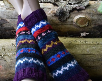 Handgestrickte Beinstulpen,Gefütterte Strick Beinlinge,Bunte