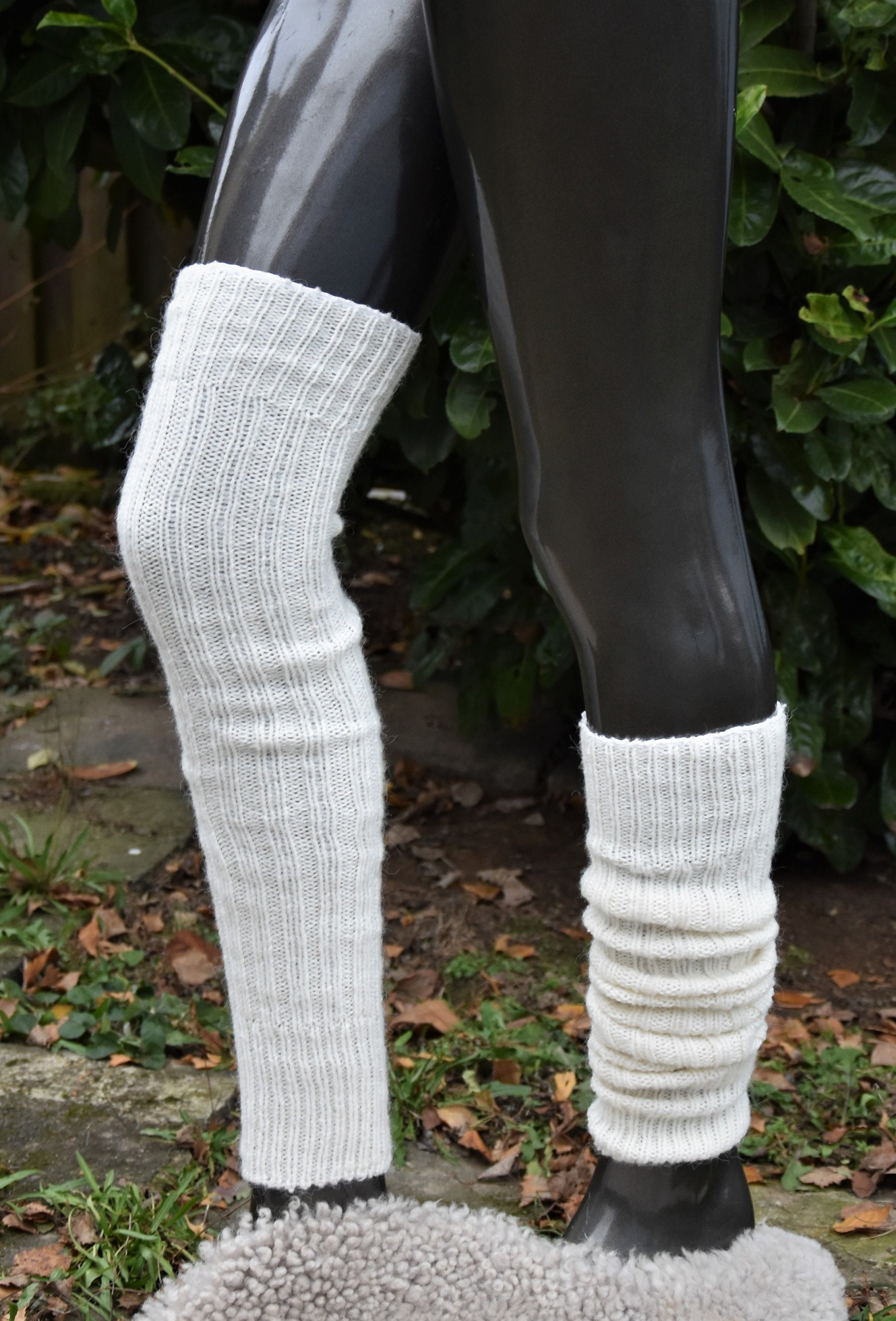 Telooco Beinstulpen Y2K Kawaii | Weiße Strick-Stulpen | 48,5x22cm | Lolita & Harajuku Style