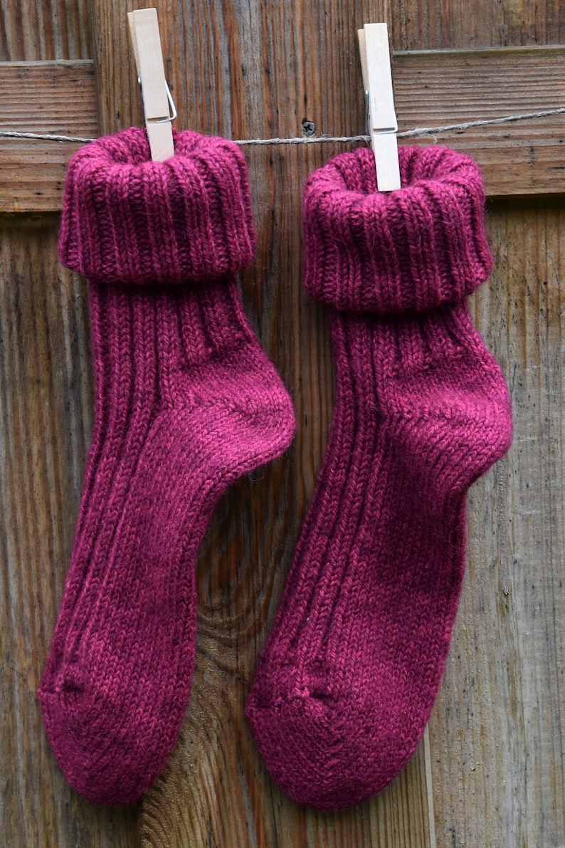 Socken mit Alpaka Wolle Umschlag Socken Pink Winter Socken mit Alpaka Wolle Gr.35-2 Warme Socken Kuschel Socken Pink Haussocken Wolle Bild 6