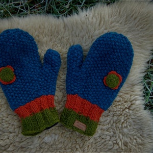 Handschuhe Wolle Türkis Fäustlinge Blume Winterhandschuhe Strick Handschuhe Gefüttert Hippie Handgestrickte Fäustlinge Blume Türkis Orange Bild 2