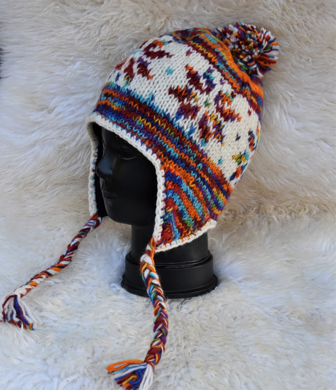 Büffelmütze Mit Hörnern - Lustige Wintermütze Mit Pelzohren Für Kalte Tage