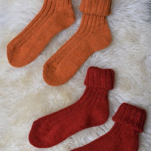 Socken mit Alpaka Wolle Umschlag Socken Winter Socken mit Alpaka Wolle 35-38 39-42 Warme Socken Orange Kuschel Socken Rot Haussocken Wolle Bild 9