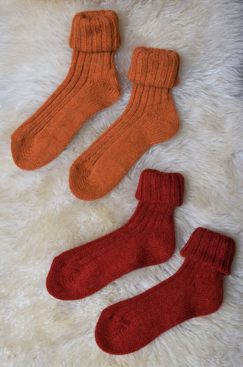 Socken mit Alpaka Wolle Umschlag Socken Winter Socken mit Alpaka Wolle 35-38 39-42 Warme Socken Orange Kuschel Socken Rot Haussocken Wolle Bild 9