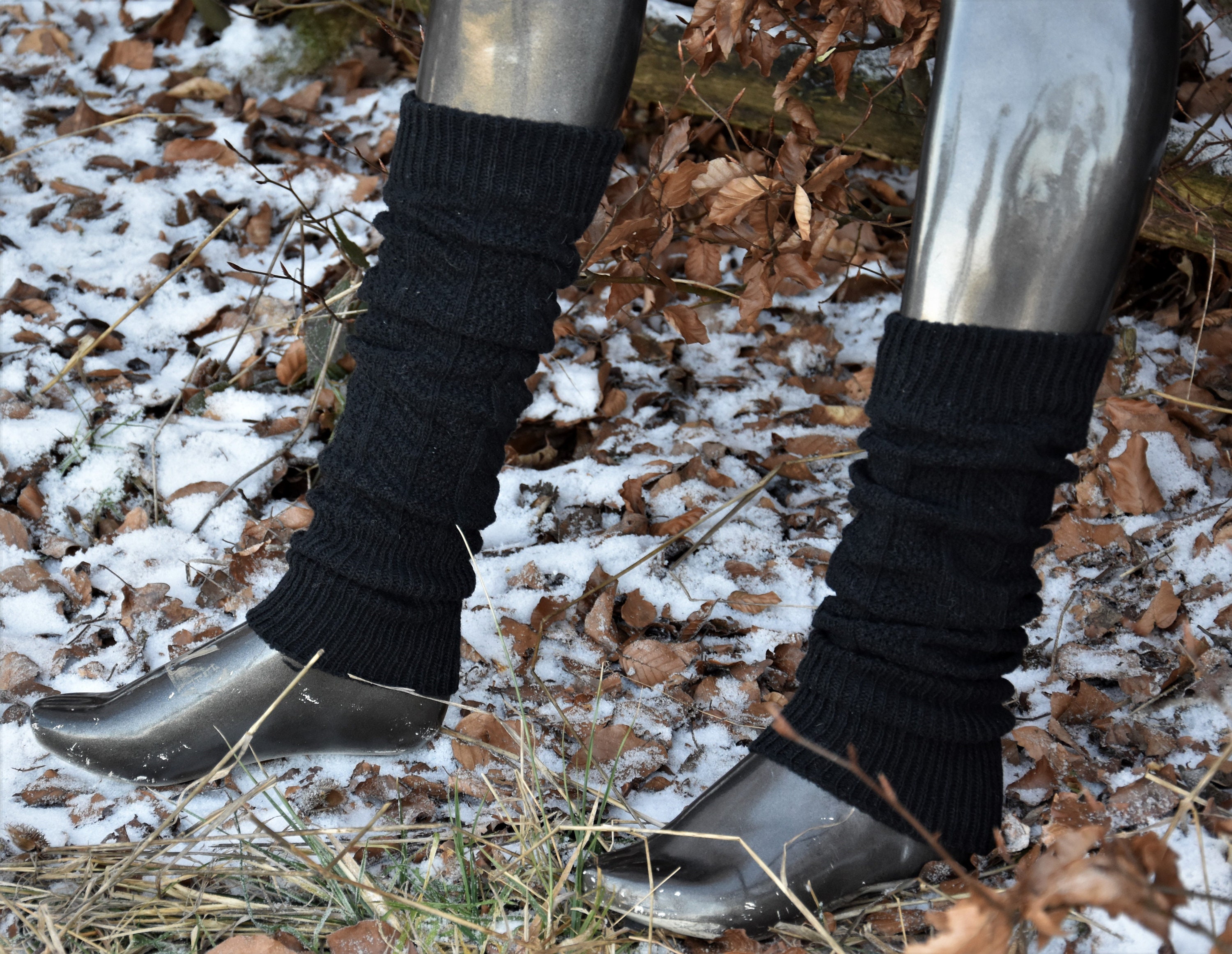 Leg Warmers, Beinstulpen Damen, Schwarz Graue Gestreifte