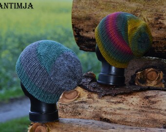 Strick Beanie Mütze Strick Cap Wandelbar Handgestrickte Mütze Mehrfarbig Hippie Strickmütze Bunt Beanie Cap Mütze Skull Mütze Strickmütze