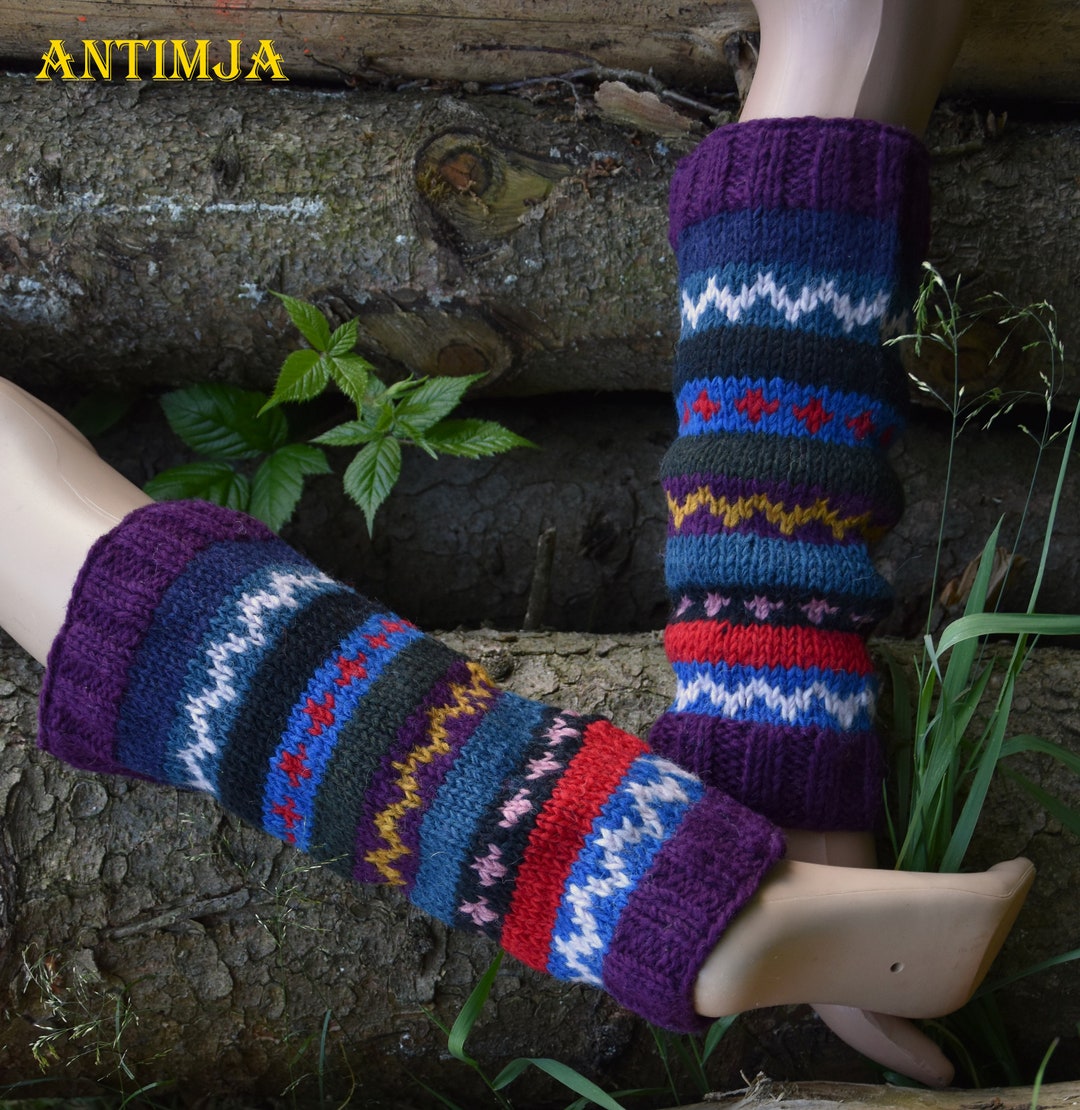 Handgestrickte Beinstulpen,Gefütterte Strick Beinlinge,Bunte Winter - Main Image