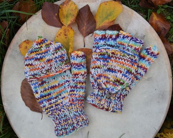 Strick Fingerlinge mit Klappe Fäustlinge Hippie Strick Handschuhe Wollhandschuhe Gefüttert Warme Fingerhandschuhe mit Klappe Schafwolle